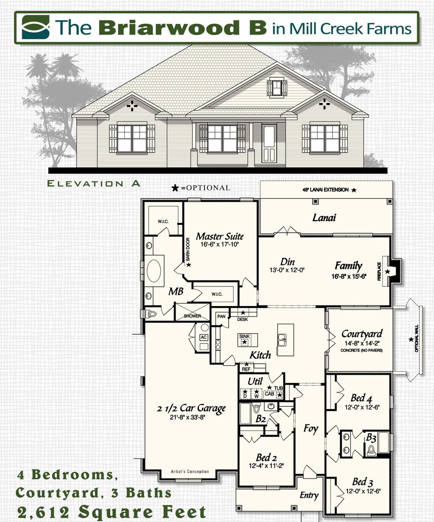 New Briarwood B Floor plan, similar to the MODEL HOME. Open layout with 4 bedrooms, and 3 baths. Come enjoy the oversized front and back porches. This floor plan includes a 2.5 garage, providing workshop space. Large, grand foyer opening to the kitchen, side lanai, dining and living area. Large double walk-in closets along with oversized tiled shower and tub deck in the master. Floor coverings are laminate, tile and carpet. Lots of upgrades including crown molding, cased windows, 8' doors throughout, extended island, 2 ceiling fans on back porch, floor plug, and upper and lower cabinets w/ drop in sink and formica top in laundry. Energy efficient Gulf Power EarthCents Certified home. Only 13 Miles to Duke Field and Special Forces Base. Built by Multiple Award Winning VA Approved Builder.