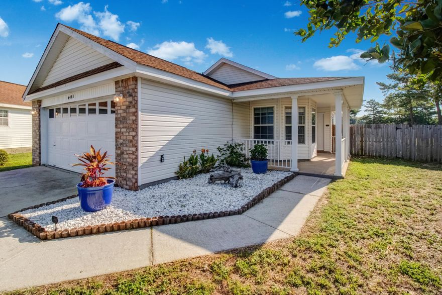 Welcome to this charming home situated in a peaceful cul-de-sac in the desirable Lighthouse Pointe community of Gulf Breeze, Florida. The living room is filled with natural light, thanks to its large windows and vaulted ceilings. The kitchen overlooks the dining and living room. This inviting space is perfect for entertaining, offering plenty of room for gatherings. The Master Bedroom is conveniently located off of the Living Room. The Master Bathroom features a double vanity, linen closet, walk-in-closet and shower/tub combo. The other two bedrooms are located at the back of the home allowing for privacy. Step outside to enjoy the charming patio - ideal for outdoor dining, and take advantage of the huge backyard, perfect for play, gardening, or simply unwinding and this home includes a versatile storage building, perfect for a workshop, garden shed, or hobby space. This property features a private well and a lawn pump ensuring green landscaping all year round while enjoying the benefits of efficient irrigation, reducing water bills while maintaining a beautiful outdoor space. Also, enjoy the perks of living in a waterfront community with direct sound access and a private dock, ideal for fishing and water activities. In addition, enjoy an evening walk along the sidewalks to one of the two playgrounds that this community offers. Only minutes to Navarre Beach where you can relax on the sugar white sandy beach and dip your toes into the emerald waters of the Gulf of Mexico. Approximately a 25 minute commute to Hurlburt Field.

ROOF AND HVAC REPLACED IN 2017. WATER HEATER REPLACED IN 2023. Shed and Washer/Dryer included.
