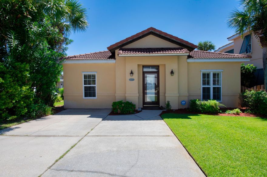 Well maintained 3 bed/2 bath home in the Tuscany subdivision, centrally located between  Destin Commons and the white sand beaches of the Emerald Coast. Bright, open floorplan with hardwood flooring throughout the kitchen, dining, and living areas.  Large Master Suite with French doors to walk out to the back yard.  The house has Miami Dade County approved hurricane panels.  The gated community contains 45 private, upscale, residences and features a heated swimming pool.