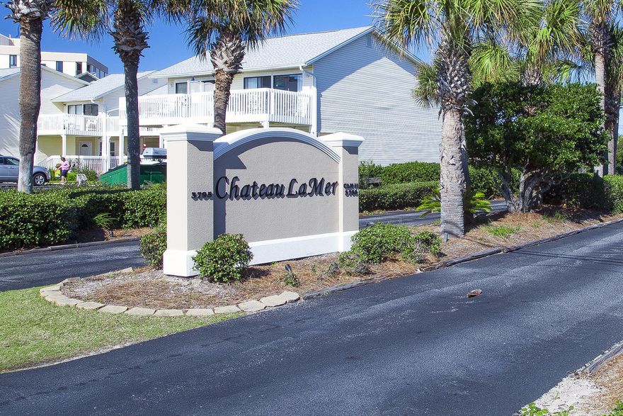 Chateau La Mer is french for ''The Sea Castle''. Let this beautiful 2 bedroom condo be your dream Sea Castle. Located close to the middle of our Scenic Beach Road which gives you access to the perfect barefoot vacation investment, 2nd home, or primary castle. This 12-acre coastal condo complex with 200 ft of its own deeded Gulf front by Captain Dave's Seafood Restaurant & Bar. 

Chateau Le Mer is made up of small 2 story buildings strategically placed on the 12 acres to offer green space, pool, tennis courts, playground, and clubhouse which you may reserve for your private use.

Unit 1601 is located on the 1st floor for easy access and convenience with no stairs to climb.  It's location makes it convenient to all the amenities that Chateau La Mer has to offer, but puts you in the middle of a wonderful bare foot paradise.

The 2 bedroom, 2 bath offers many updates such as two year old central heat and a/c, granite back splash, appliances, laundry room off deck, and more.  You will find this condo well maintained and a jewel in Chateau La Mer.