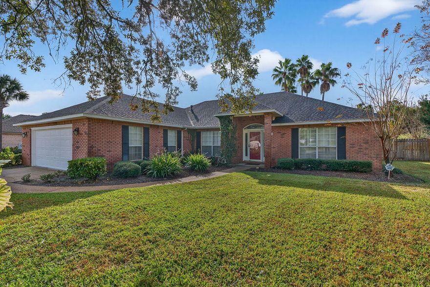 Indian Bayou Single-story 3BR/2BA brick home boasts a screened in pool for year-round fun on the pool deck. This 2,365 sq. ft. home offers one-level living, an attached garage, and a 2022 roof. Inside features an 11ft ceiling living room with fireplace and a flexible room for a bonus room/office space. The home is ready for your personal touches inspired by you! Enjoy an established neighborhood with sidewalks for morning runs or evening walks. Two (2) beach access options are Henderson Beach Access or Calhoun Public Beach access.  Enjoy Destin's restaurant & shopping options. Grocery shopping options include Fresh Market, Publix or even Whole Foods for those summer BBQs on the pool deck with friends & family. Come see this one in person.
