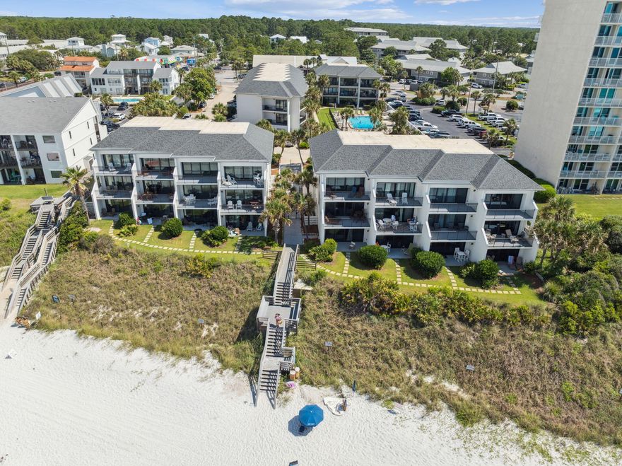 Rare opportunity to own the lowest 1BR/1BA on the east side of 30A with a direct gulf view!!! Located at Emerald Hill, a low rise concrete and steel complex in the heart of Seagrove. Ground floor unit, just a few steps directly from your private patio to the dune walkover. Large open floor plan with high ceilings. Large master bedroom and bath. Well maintained and quiet grounds provide a sense of calm, yet just a short walk, bike or golf cart ride away all of the shops and restaurants in Seagrove, Seaside and Watercolor. Sold fully furnished. Perfect for a rental investment and a 30A beach getaway!
