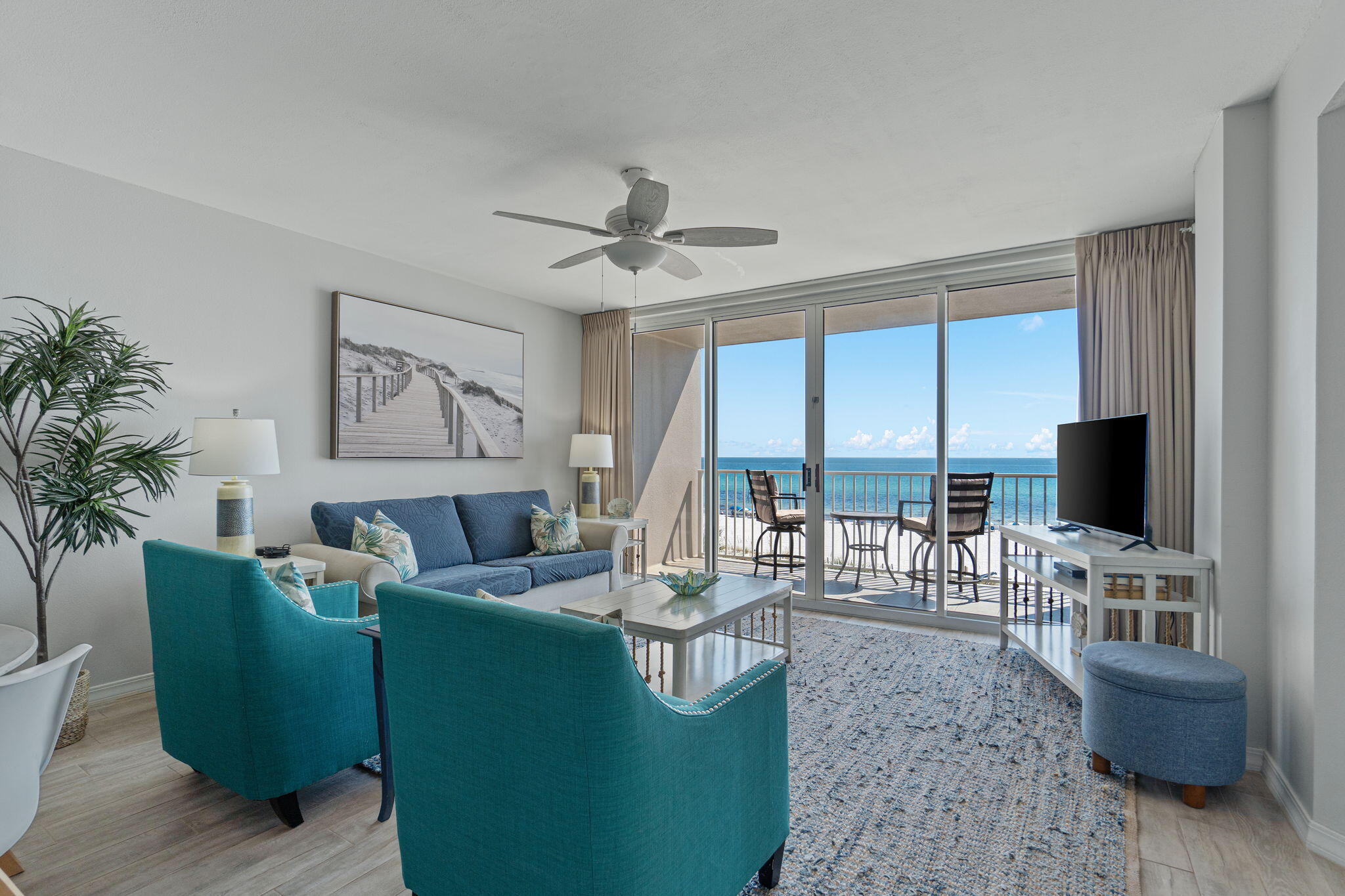 Wake up to endless Gulf views! This beautifully updated 2-bedroom, 2-bath condo at Island Princess on Okaloosa Island, offers direct beachfront living with stunning panoramic views of the emerald waters and sugar-white sands. Step inside to an open-concept floor plan filled with natural light, featuring a modern kitchen, spacious living area, and private balcony perfect for morning coffee or sunset views. The primary suite includes balcony access and an en-suite bath, while the guest bedroom and second full bath provide comfort and privacy for family or guests. Enjoy resort-style amenities including a beachfront pool, private beach access, grill and picnic area, a gym with all new equipment and well-maintained grounds, all just steps from your door. Located minutes from Destin and downtown Fort Walton Beach, you'll have easy access to shopping, dining, and entertainment while enjoying the peace of a Gulf-front retreat.