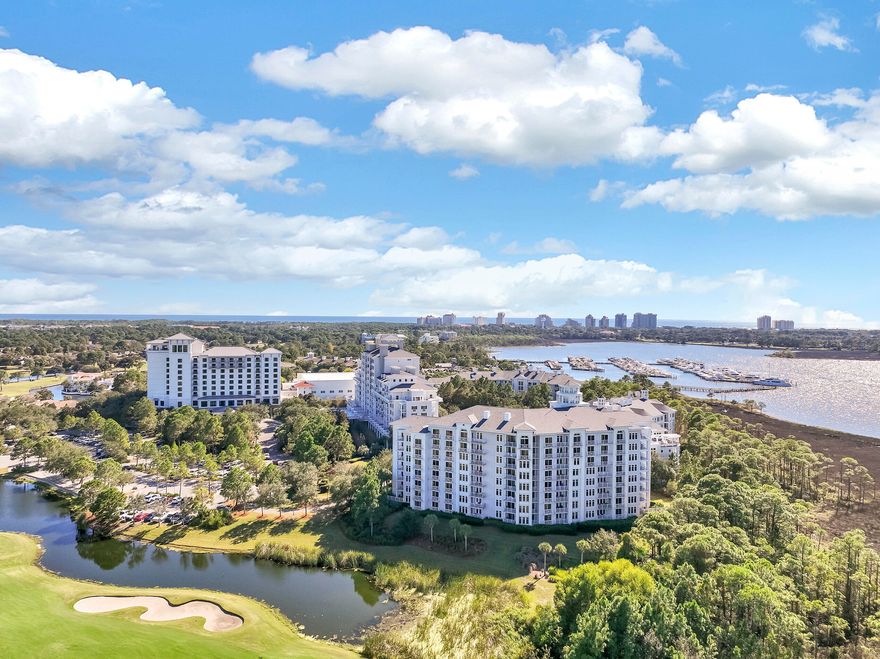 'The View' of this 3rd floor Elation studio is amazing. Golf Course,Pond and the beautiful grounds of The Sandestin Resort for your absolute relaxation and privacy. This studio is in great shape with tile and LVP floors, new drapes, updated kitchen area with newer counters, backsplash and appliances. King Size Bed, Queen Sofa (not a pool-out) and again the perfect view this condo is a great vacation spot and/or investment property. Elation' is walking distance to Baytowne Wharf -variety of restaurants, shops and entertainment, Sandestin Marina, beautiful pools & Solstice Owners Club House. Short Golf Cart/Car ride to the beautiful white sand beaches of Walton County as well as the locals favorite''Grand Boulevard'' offering shops,dining, Movie theatre and more..Buyer to verify all !