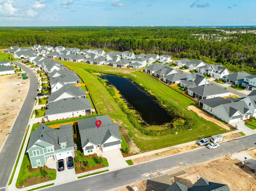 3 Bedrooms plus a Study with closet (that can be used as a 4th bedroom ) , 2 full bathrooms, 1 Half Bathroom and a 2 car garage. This Brand New Home is located on a community pond with views of the water, birds and nature from the inside and the extra large screened porch and easy access to WaterSound Town Center with Publix grocery store, restaurants, shopping and 30A Beaches. Features include, Bosch Appliances, gas cooking, stainless vent hood, microwave drawer, dishwasher, refrigerator, tankless water heater, expanded cabinets for plenty of storage and custom built in shelving in all closets. All bathrooms are tiled with quartz counter tops with separate shower and tub in the Primary Bedroom. Community offers pool, tennis, pickle ball, par 3 golf course, gym and walking trails.