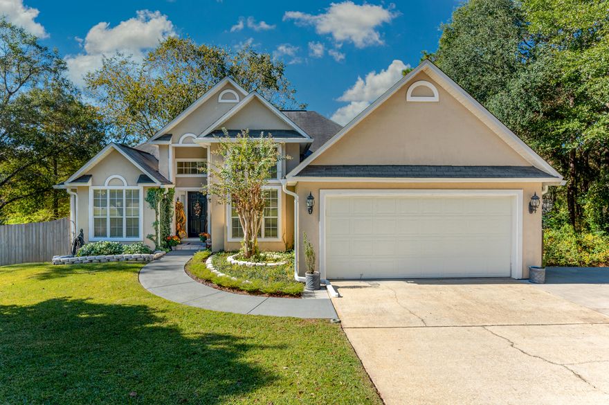 One of a kind Crestview property! This contemporary lakefront home is sure to impress, with it's soaring ceilings and peaceful lake views (No HOA!). Entire property has been renovated and meticulously maintained. Kitchen features wood look tile flooring, granite countertops, upscale cabinetry & eat-in breakfast area. Large master on the left side of home, complete with separate sitting area. Master bath features jacuzzi soaking tub, standalone shower, and dual vanities. Addl bedrooms on other side of home are generously sized, as well.Large covered deck has beautiful views of the lake/backyard firepit. Living room has vaulted ceilings, laminate flooring, and wood burning fireplace. Downstairs you will find the center of the home: massive entertaining space,with movie screen/projector, we wetbar, separate office space, and guest bath. Additional storage can be found under the stairs. There is a built-in shed on the left side of the home, perfect spot to house mower and yard equipment. 