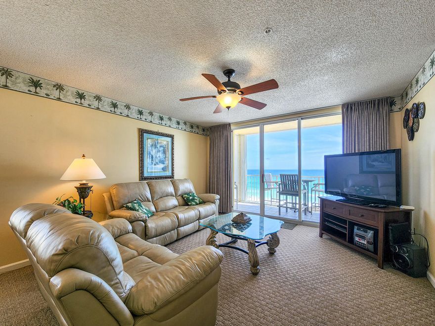 DIRECT GULF FRONT VIEWS from this spacious 3BR 2BA corner unit condo at Turtle Walk, a low-density complex on the beautiful Okaloosa Island. SELLING FULLY FURNISHED. Smaller complexes surround this particular area of the island, making for a sought-after and less crowded part of the beach. Inside this 5th floor unit, two guest bedrooms and a full bath are by the entry, and kitchen/living/dining area is all open and has beautiful gulf views from each window. The master bedroom is gulf front and has its own access to the balcony! Hurricane shutters installed for added protection. Master bathroom is large and has his & her vanities, soaker tub, and separate shower. Utility room has full size W/D!  HVAC 2018. WH 2008. Complex will soon be updated from exterior building maintenance assessment.