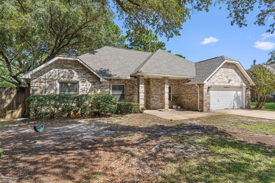 Welcome to this lovely home, freshly renovated from top to bottom in July-August 2025 by a licensed contractor, this home features a Brand New stylish LVP flooring in all main areas and bathrooms, brand-new roof, HVAC, water heater, and the entire house has been freshly painted a gentle white.  Step into the bright, open kitchen complete with granite countertops, hardwood cabinets, a cozy breakfast nook, and a large breakfast bar that opens to the spacious living room. There's also a separate formal dining room--ideal for entertaining! All bedrooms are carpeted for extra comfort, while the oversized garage offers a painted workshop area--perfect for hobbies or extra storage. Enjoy outdoor living on the large patio, roasting marshmallows around the built in fire pit or... (Pls click MORE) watching kids play on the fun, secured playground.  
No HOA is required, but for just $110/year, you can join the community beach, park, soccer field, and walking trails!  
Located close to the Mid-Bay Bridge and just 10 minutes to Destin and the beautiful white-sand beaches of the Emerald Coast, 25 minutes to Eglin AFB and 25 minutes to Duke Airfield. This home offers the perfect mix of comfort, style, and convenience. 
Don't miss your chanceschedule your showing today! 
