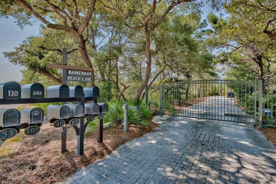The only lot available in Bannerman Beach, a small gated gulf front neighborhood offering exclusive deeded beach and lake access. This rental-restricted community is located on the Gulf of Mexico and tucked alongside Little Redfish Lake on Scenic Hwy 30A. With its perfect location and tranquil backdrop, Bannerman Beach provides homeowners the opportunity to build their ideal home in this intimate beachside community with unparalleled privacy nestled in amongst Florida's native vegetation. Close proximity to boutique Shopping, Eateries, State Parks of Grayton Beach, WaterColor and Seaside plus more. Experience Old Florida Living the way it should be...