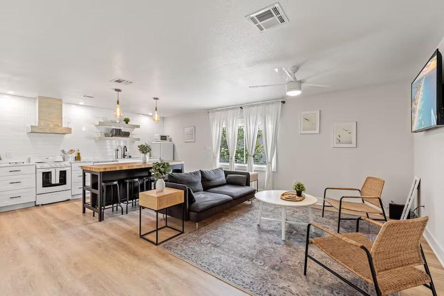 ***Fully Furnished Rental*** Furnished for comfort and style, this newly renovated two-bedroom, one-bathroom condo is the perfect place to call home. Located just across the street from the beach and close to all the attractions of Okaloosa Island, this unit offers easy access and a relaxed Emerald Coast lifestyle. Upon entering, you are welcomed into a bright and cheerful OPEN Concept Living, dining and kitchen space. The Keurig coffee station is ready for your morning coffee. Enjoy some downtime in the living area, featuring a large flat-screen TV and a sofa that pulls out into full-size bed. The bathroom features a spacious glass and tile shower. One bedroom has a queen bed and the other has a bunk with twin bed and full bed. Pets with approval.