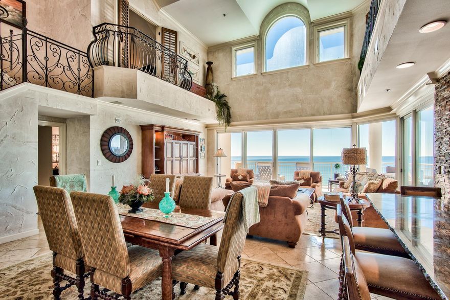 Penthouses of this caliber in the highly coveted Grand Villas @ Hidden Dunes rarely become available.  This 2-story, 5br/4bath unit features 22' cathederal ceilings with wide open gulf views from each level.  High end finishes such as custom wall coverings, sinker cypress cabinetry, exotic natural edge granite tops, travertine flooring along with updated light and plumbing fixtures grace the unit.  Master bath shower featurestwo valves and steam unit for ultimate relaxation. The spacious balcony features a gas grill and is perfect for dining overlooking the South Walton coastline. Unit is being sold furnished with plush furnishings throughout, perfect for a full time residence or
