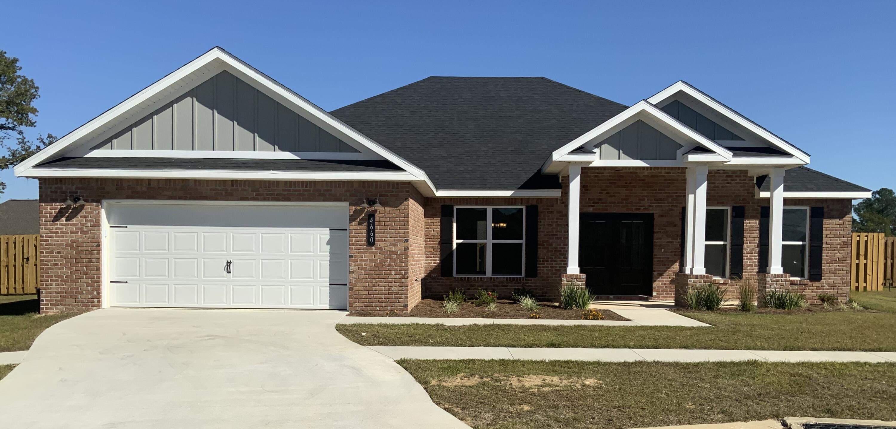 GATED+SOUTH OF I-10 LOCATION FOR THIS BRAND NEW HOME! Covered front porch leads to open dining/great room/kitchen area, trayed ceiling in dining area, raised ceilings throughout the rest of the home. Kitchen features  granite countertops, oversize breakfast bar, breakfast nook, stainless steel appliances, plenty of cabinets and pantry. Split bedroom plan with 1/2 bath and laundry located off great room. Owners bath has separate shower, soaking tub, double vanities plus walk-in closet. Additional full bath is 'jack & jill' style with double vanities as well. Luxury vinyl plank throughout the home, sprinkler system, large covered rear porch for relaxing & entertaining. Seller is offering $5,000 toward buyers closing cost/prepaids and $8000 for rate buydown.