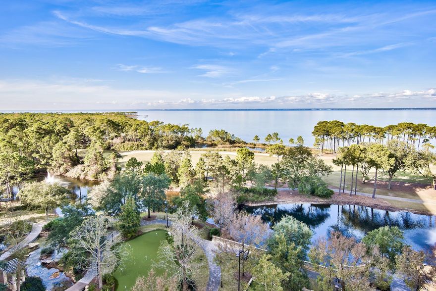 Located at One Water Place in Kelly Plantation, one of Destin's gated golf course communities. This 8th floor condo offers panoramic views of Choctawhatchee Bay, Kelly Plantation Golf Course, and a distant view of the Gulf of Mexico. Castleton floor plan offers spacious outdoor living w/ a large wrap-around balcony. The gourmet kitchen has upgraded appliances, granite counters, breakfast bar, center island, wine refrigerator & ice maker. Unit 808 interior has been recently painted & offers a study, 3 bedrooms and 4 full baths. The master suite includes a large master bathroom, w/ a whirlpool tub & separate shower, double vanities, & a large walk-in closet w/ custom built ins. Both guest suites have their own private bath, and the 4th full bath is located off the main hallway for guests.
