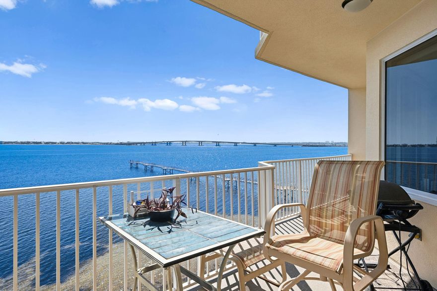 This beautifully furnished 5th-floor condo at Hibiscus by the Bay captures breathtaking views of St. Andrew Bay and the Hathaway Bridge. Positioned perfectly for sunrise, both the living room and primary suite face east and open to a spacious 200 sq. ft. balcony through brand-new hurricane-rated sliding glass doors--the ideal spot for morning coffee or evening relaxation. Inside, the condo blends comfort and style with crown molding, and updated flooring throughout. The kitchen features granite countertops, stainless steel appliances (2021), and abundant cabinetry. The primary suite overlooks the bay and offers a fully remodeled bath complete with a step-in shower, jetted tub, double vanity, and walk-in closet. Additional recent upgrades include a new HVAC (2023), hot water heater (2023), and washer/dryer (2024) for worry-free ownership.
Set within a gated 10-acre peninsula with a private marina, Hibiscus by the Bay delivers resort-style living without the short-term rental turnover. Amenities include two pools, tennis and basketball courts, dog-walking areas, a fire pit, 500-ft fishing pier, and a clubhouse. Nearly $7 million in community improvements and reduced HOA fees have solidified Hibiscus as one of Panama City Beach's most desirable bayfront addresses a peaceful retreat just minutes from the Gulf of America.