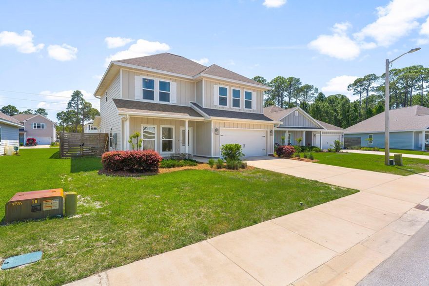 25 Krewe Circle is tucked away in a bayside community off of Goldsby Rd. This home has 2440 sqft of living space with the main living area, half bath and master suite on the first floor. Large bonus area shares the second story with 3 additional bedrooms and 2 full baths. Coastal lighting, gold fixtures and plenty of storage in the spacious kitchen ready for friends and family gatherings.Offering a large, fenced, back yard with covered patio. More standout features of this home include: tiled master shower with separate large soaking tub, LVP flooring throughout, quartz countertops, stainless appliances. and more! Deeded access to bay. Great location for the beach, 30A, shopping, restaurants and more! A Rental Application Fee of $80 for each applicant will be collected to initiate a screening and criminal background check as part of the application evaluation process. Beach Sunsets Inc charges a Resident fee of $25 per month payable with rent. This charge is designed to provide convenience and professional service to each tenant(s). Pet Security Deposits are $500 PER PET and refundable if there is no damage at lease end. Pet Rent is $25 PER PET per month. At lease execution, security deposit(s), pet security deposit(s), and any lease required prepaid rent are due and payable. Your first rent payment is made the day you move in and due the 1st to 5th of each month thereafter.
