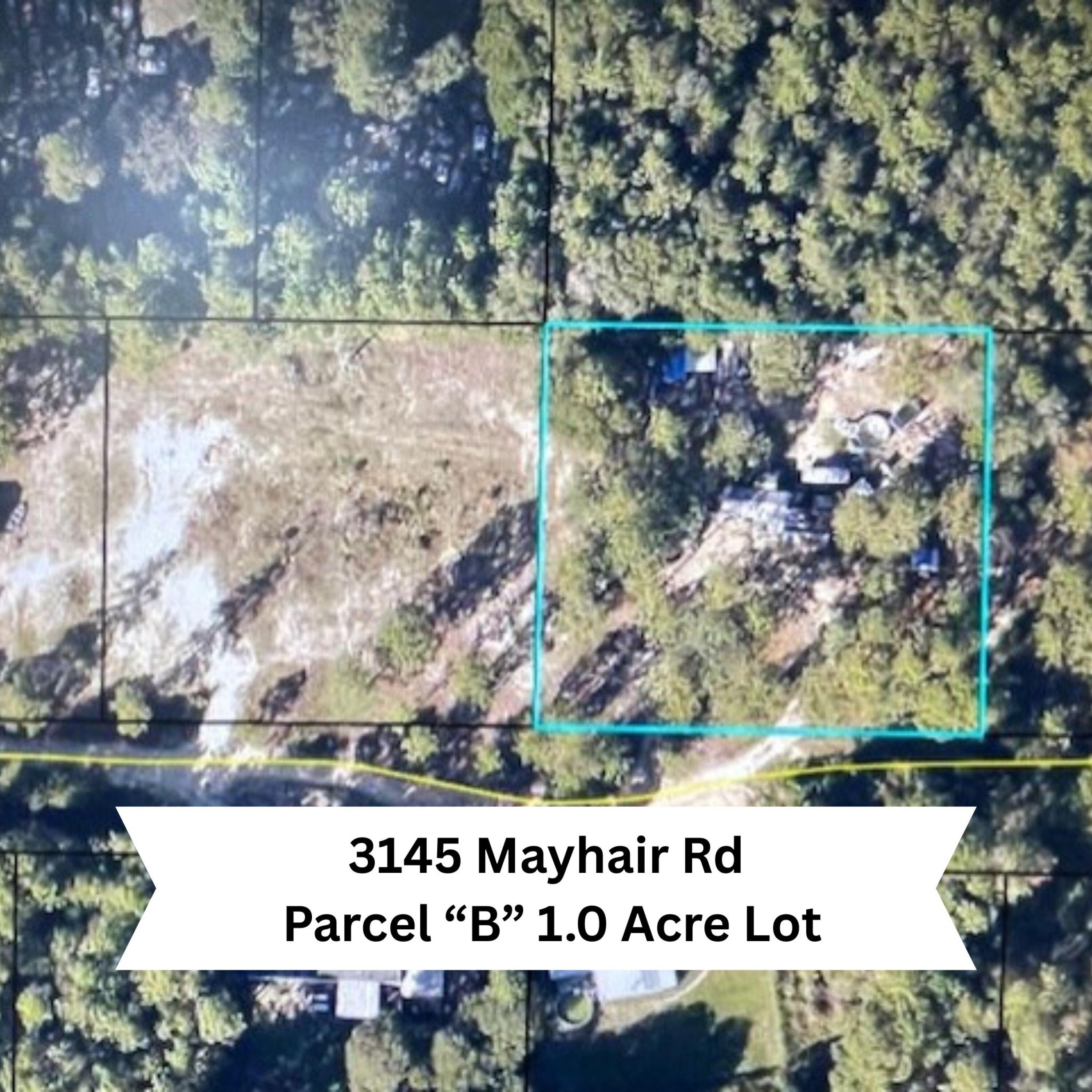 PARCEL B: Is lot 2 of 2. This lot is being sold in conjunction with PARCEL A. 3133 Mayhair Rd. & 3145 Mayhair Rd.The lot is a 1.0 Acre lot and has power, water and septic currently on it. Build to suit. Bring your house plans or add a new manufactured/mobile home!This property has an old mobile home on it that has no material value, but is currently being rented.