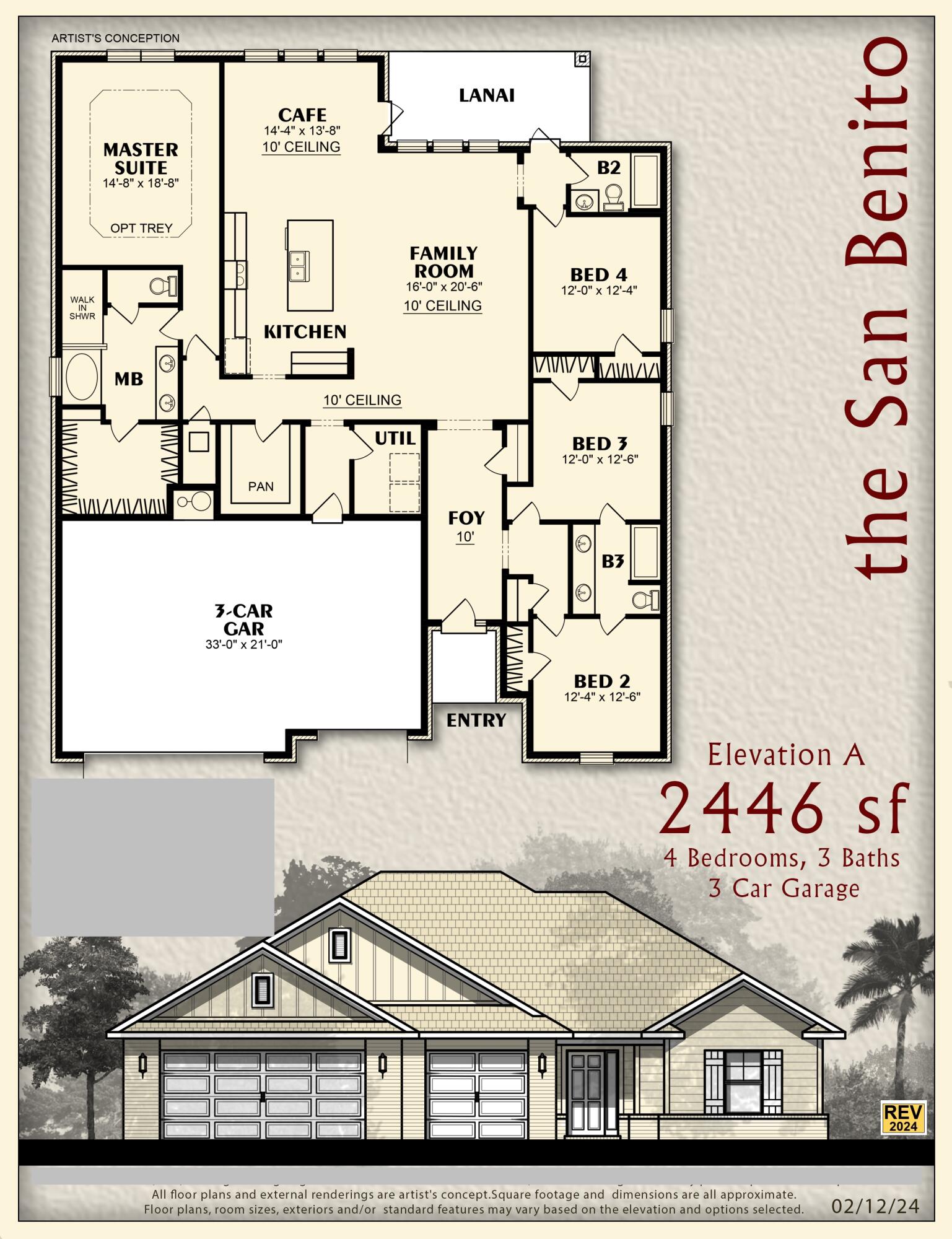 *This Popular Plan Features: 4 Bedrooms 3 Full Baths *3 CAR GARAGE * Covered Entry * Laminate flooring throughout Except Tile in Wet Areas & Carpet in Bedrooms * Master Suite Features: Builder's Signature Zero Entry All Tile Walk in Shower, Separate Garden Tub, Double Vanities & Huge Walk-in Closet *Kitchen Features: Granite Countertops, Large Island, White Shaker Style Cabinets, Stainless Steel Appliances & Walk in Pantry * Breakfast Cafe *Covered Rear Lanai * 2x6 Exterior Construction * Builder Warranty Included *