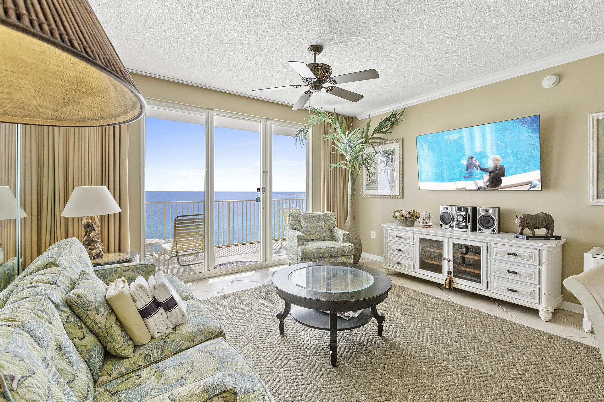 Don't miss this Penthouse Deluxe 2 bed, 2 bath with DEEDED PARKING. Opulent living with master and living room overlooking the gulf with unobstructed views of emerald water and sugar sand beaches. Deeded beach access along one of the best locations on old scenic 98! Large tile on the diagonal floors throughout including balcony, crown molding, fully furnished for rental or second home. Amenities include heated indoor pool, outdoor pool with two hot tubs, recently renovated exercise room, outdoor grilling, tennis courts, pickle ball, basketball court and short walk to seascape golf. Walking distance to outstanding beachside restaurants, friendly beach bars and shopping.