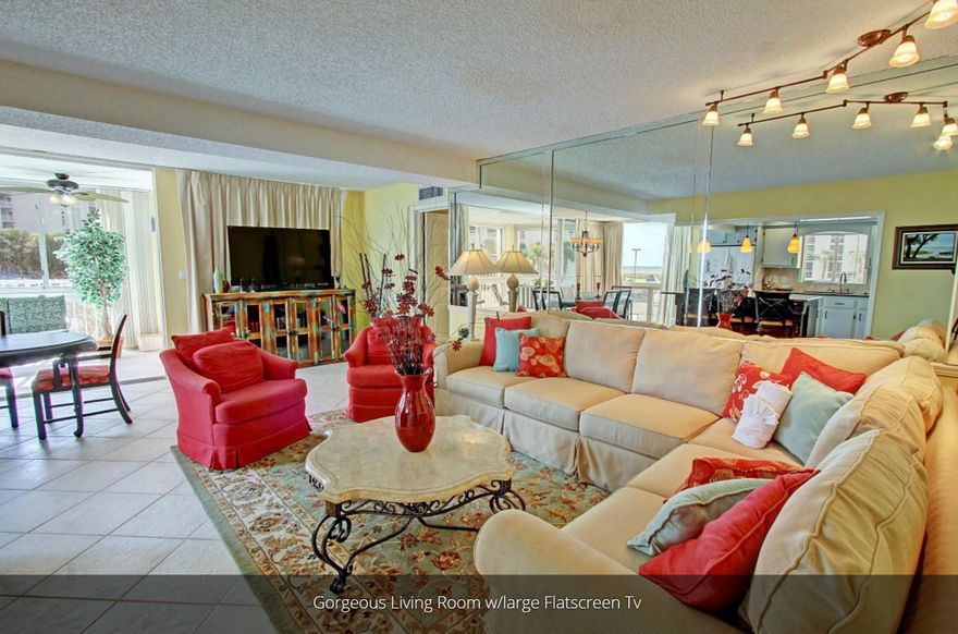 MUST SEE!! DESIGNER FURNISHED, RENOVATED SPACIOUS 3 BR 2 BA CONDO ON CONVENIENT 2ND FLOOR END UNIT WITH GULF VIEWS FROM KITCHEN, LIVING/DINING ROOM AND BALCONY. FEATURES INCLUDE GRANITE KITCHEN ISLAND, HUGE WALK IN TILE SHOWER, MBR WHIRLPOOL TUB AND RETRACTABLE SLIDERS WHICH CONVERT A BALCONY SUNROOM INTO ADDITIONAL FAMILY LIVING SPACE. COMES FURNISHED WITH EXCEPTION OF MBR FURNITURE. SHORELINE TOWERS IS A FAMILY FRIENDLY CONVENIENTLY LOCATED GATED COMMUNITY WITH 24 HOUR PATROL, LARGE CLUBROOM WITH KITCHEN SAUNA AND FITNESS CENTER. TENNIS, HEATED POOL, SHUFFLEBOARD, PICNIC AREA W BBQ GRILLS, LAKE, BEACH WALKOVER AND 460' OF WHITE SANDY BEACH. OWNER BOAT AND RV PARKING. GROSS RENTALS $27,000-$30000. NO PETS ALLOWED.