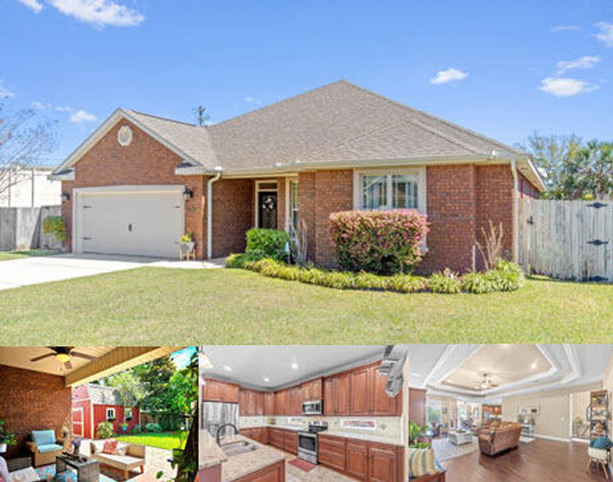 PRICE ADJUSTMENT EQUALS EXCEPTIONAL VALUE and presents a remarkable opportunity to acquire a meticulously maintained, move-in ready residence featuring numerous high quality upgrades. Located in the heart of Fort Walton Beach at the end of a peaceful cul-de-sac in Majestic Oaks subdivision this 4-bedroom, 3-bath all-brick , no HOA,  home is move-in ready, and sits adjacent to Stillwell Park that offers open green space, walking and jogging trails, picnic areas, a playground, and a basketball court.  This thoughtfully upgraded home boasts a split floor plan with hardwood flooring throughout (tile in kitchen, baths, and laundry), and 9' ceilings that create a bright and open feel.The foyer leads into an expansive open-conceptliving, kitchen, and dining area.  The living room features a dual trey ceiling with ambient lighting, while the dream kitchen impresses with ***42' wood cabinets and under-cabinet lighting ***Granite countertops and a large center island with breakfast bar ***Stainless steel appliances   ***Transom windows below upper cabinets for extra natural light ***Spacious double-door pantry.  The dining area is perfect for entertaining guests, with a seamless flow from kitchen to living space.  The primary suite offers a peaceful retreat, featuring ***Two walk-in closets ***Spa-like en suite bath with soaking tub, separate shower, dual vanities, and private water closet.   On the opposite side of the home, you'll find two additional bedrooms sharing a full bath, plus a fourth bedroom with its own private ensuite ideal for guests or multi-generational living.  Conveniently located laundry room between the primary suite and finished 2-car garage with epoxy-coated floors ***Tranquil covered outdoor living area with lush landscaping and a fully fenced backyard ***Brick-paved path leading to a 16' x 10' shed with AC and electricity perfect for a she-shed, man cave, workshop, or extra storage ***Lawn pump for irrigation...just steps from Stillwell Park and only minutes from beaches, shopping, dining, schools, medical facilities, and military bases approx. 15-20 minutes to Hurlburt Field, approx.10-15 minutes to Eglin AFB, and approx. 30 minutes to 7th Special Forces Group.  Shed and washer/dryer convey "as-is" but are in good working condition.  This property offers exceptional value so schedule your private showing today!  Buyer(s) is/are responsible for verifying all data and information to include lot size and room measurements as it is deemed to be reliable but not guaranteed.

FEATURES LIST for 2331 Cummings Drive
  - All brick Energy Efficiency home built in 2016 by Watree Homes
  - Majestic Oaks offers underground utilities with NO HOA
  - Heat Pump Hot Water Heater
- 2024 Central HVAC with a NEST WiFi programmable thermostat
- Insulation: R-13 in exterior walls, R-38 blown in ceilings, and R-11 Quiet Zone between the Primary          Bedroom and Living Room for enhanced soundproofing 
    - Modern 5??" baseboards throughout the home
- Crown molding and LED rope lighting in the tray ceilings of the Master Bedroom and Living Room
- Crown molding continues in the Foyer, Kitchen, & Dining Room, adding a touch of elegance
- Stylish bullnose corners in all living areas.
- 42" wall cabinets with 3" matching crown molding
- Tumbled stone backsplash with accents
 - Transom Windows under cabinet for natural light
- 3cm granite countertops with double-pencil front edges
- GE stainless steel appliances, including a stove/range with smooth cooktop, microwave, dishwasher,       and refrigerator
  - Large Island with breakfast bar
  - Primary Bath: Double 36" vanities with granite countertops and undermount rectangular sinks, - 
     Framed mirrors, Frameless clear glass shower door, Oil-rubbed bronze fixtures throughout, including
     light fixtures, Delta Leland Collection plumbing fixtures, and door hardware
   - Bath 2- Double sink vanity with granite countertops & undermount sinks, Framed mirrors, 
     Tub/ shower combo                                                     
   - Bath 3 - 36" vanity with granite countertops & undermount sink, Framed mirror, Tub/shower 
      combo
  - Ceiling fans throughout the home 
   - Surround sound both inside and out 
  - Covered patio with brick paver floor and a brick paver path leading to shed and side gate
  - Automatic irrigation system with a well and pump with rain sensor.
  - Mature landscaping with sodded yard
  - 6-foot privacy fence with walk gates on each side for easy access
  - Black aluminum decorative mailbox
  - Low E, tilt-sash, impact glass windows on the front of the house
  - Fabric storm/hurricane panels with pre-installed hardware for quick protection 
