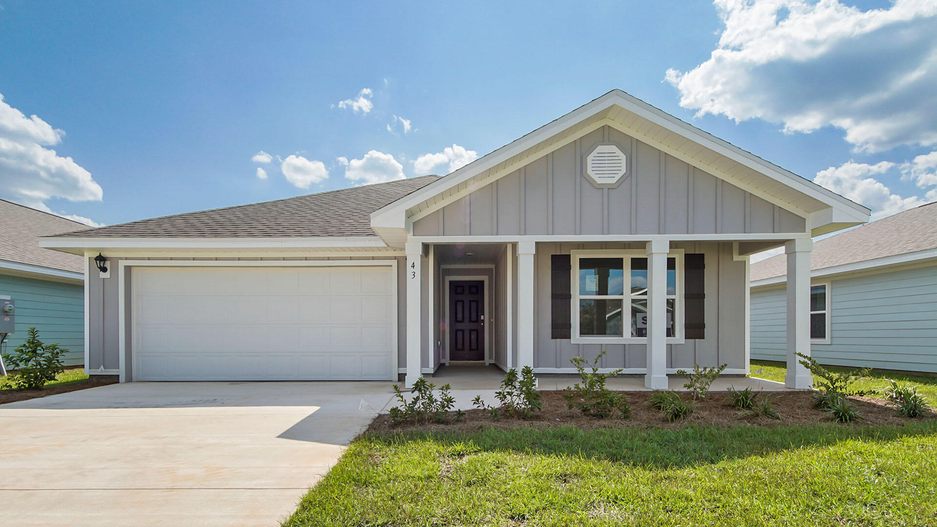Welcome to 172 Gray Owl Drive W, a new home at Owl's Head Farms, in Freeport, Florida. This home is under construction. This is the Ryder floor plan that features a foyer leading to an expansive open concept living area. The well-equipped kitchen, equipped with stainless steel appliances, dedicated water filter faucet, a walk-in pantry, and granite countertops, anchors the space and offers a central island perfect for casual dining or entertaining. You'll find chrome fixtures throughout the home that have a lifetime warranty. Adjacent to the kitchen, the dining room provides a designated area for gatherings, with large windows inviting ample natural light. The main living areas are complete with Engineered Vinyl Plank that is both durable and adds to the style of the home. The primary bedroom is situated at the back of the home, and it features a spacious ensuite bathroom with a dual sink vanity, a large shower, and two separate closets. Three additional bedrooms are located along a private hallway, accompanied by a second full bathroom with modern finishes. Each bedroom has upgraded carpet for a cozy feel.
Additional highlights of the home include an oversized covered back patio, a dedicated laundry room with washer and dryer connections, and a two-car garage. A standard Smart Home technology package is included with DEAKO?? smart switches, Kwikset keyless entry and a programmable thermostat that can be controlled though an app on your phone. This home is perfect for those seeking comfort and modern conveniences.