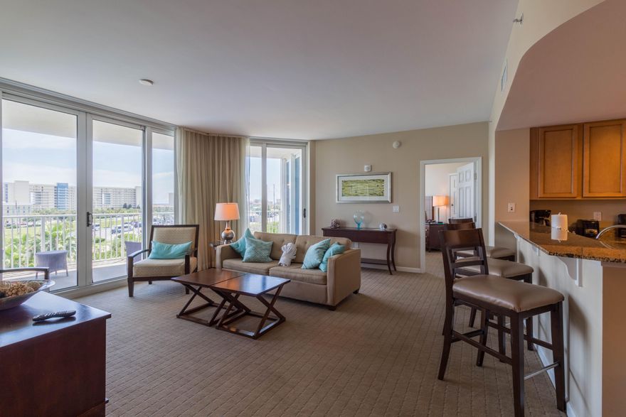Here is a golden opportunity to own a 3 bedroom gulf-view condo in Destin for under $330,000! Located on the fifth floor in building 2 of the all-inclusive resort of Palms of Destin, this stunning unit offers balcony access and gorgeous views from all three bedrooms. Unit 2517 is tastefully furnished, and features a much-desired open floor plan. The bedrooms are all spacious and provide sweeping views of Destin and the Gulf from their floor-to-ceiling windows. The Palms of Destin is an immensely impressive resort with a huge array of amenities. Relax at the onsite spa, take the kids to the massive lagoon pool (the largest in Destin), play a game of tennis, break a sweat in the fitness center, or enjoy a meal without having to endure any traffic!