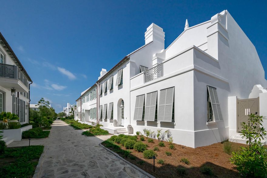 24 Smugglers Alley is a newly completed Alys Beach courtyard home built by Alys Beach Construction and designed by renowned Pledger Architect. This 4 bedroom plus bunk home fronts Turtle Bale Pedestrian Path which leads directly to the Turtle Bale Beach Access and Gulf of Mexico. The tasteful professionally designed interior furnishings set the tone upon entering the main foyer. An open layout floorplan offers a great flow into the living/dining/kitchen area with beautiful coffered ceilings and venetian plastered walls. The first floor also includes a large guest suite, laundry room, covered outdoor living area with summer kitchen, pool and lounge area. Two single car garages balance the alley entry of the home. On the second floor, the northern wing of the house is dedicated entirely to