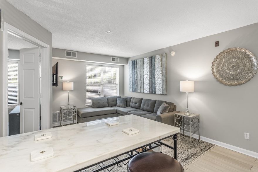 READY TO GO! TURN KEY! Beautiful freshly upgraded and updated convenient, ground floor corner unit. Comes with all new appliances with furniture included. Not only is the condo a corner unit but the building is also located on the corner lot of the complex with no building to the east, wooded grounds with wonderful old trees. Walking distance to Grande Blvd. Enjoy all the shopping, movie theatre, AWESOME restaurants including award winning chef Emeril Lagasses. Easily grab a coffee at Starbucks, relax in the atmosphere of the Grande and then come home for a dip in the pool at this precious community of Point of View. Great investment opportunity and truly AMAZING location.