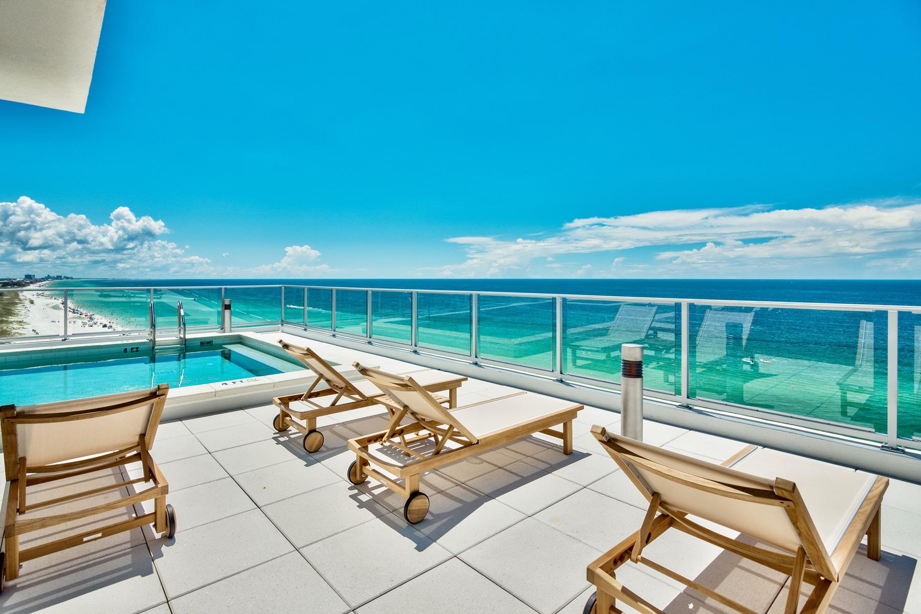 1900 Ninety Eight is Destin, Florida's first Gulf front condominium developed since 2007. Each exquisitely designed luxury residence features a panoramic view of the Gulf of Mexico from its private, 12-foot deep balcony equipped with an electric grill. The open plan with clean, flowing lines invites beams of natural light inside through an expansive wall of windows. Interior design elements that include custom cabinetry, marble and quartz countertops, Thermador kitchen appliances and porcelain stone floor tile makes this three bedroom, three bath residence truly incredible. Amenities include a rooftop pool, spa, fire pit & state of the art fitness center, along with gated entry, heated and cooled elevator and lobby areas and two levels of parking beneath the residences.