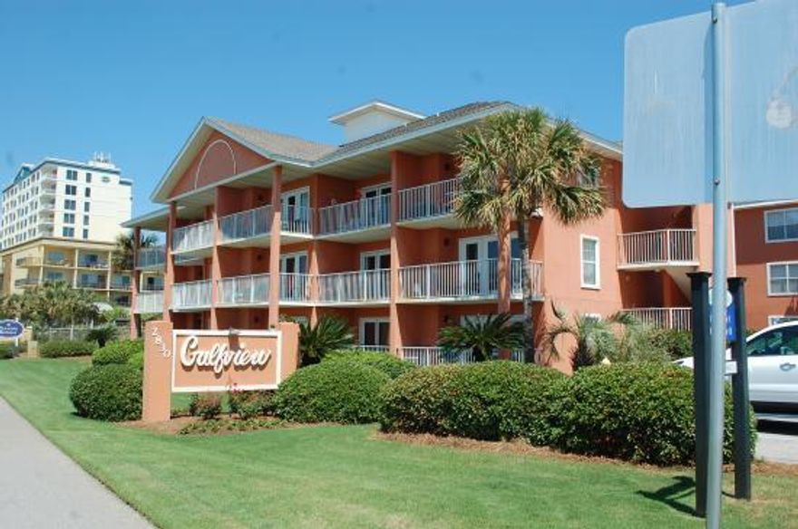 Calling all investors!This unit is located on the ground level of Gulfview. It is located right across the street from the beautiful white sand beaches and the sparkling emerald waters of the Gulf.It features a one king bedroom, twin bunk beds in the hallway and a sleeper sofa in the living room; sleeps 6. The bathroom has recently been remodeled. One of the complex pools is located right outside the front door. This is a great investment property and/or vacation home! Rental projections of 51K!
