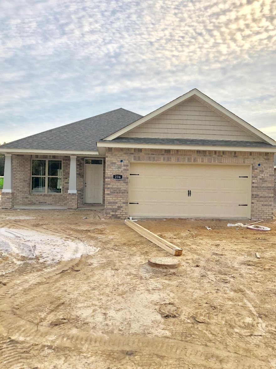 Welcome to Credence Crossing. A NEW 12 lot subdivision featuring homes built by a hometown builder with impeccable reputation and many parade of homes awards. This home is minutes away from the beautiful sandy beaches, both airforce bases, and excellent schools. As you enter this beautiful home you will just say WOW living room, dining area, kitchen all open with so much space for entertaining. This kitchen offers beautiful cabinetry, granite countertops. Master bedroom has a spacious master bath with a garden tub, separate shower, spacious walkin closet. Make this beautiful home yours today. Buyer to verify all measurements.