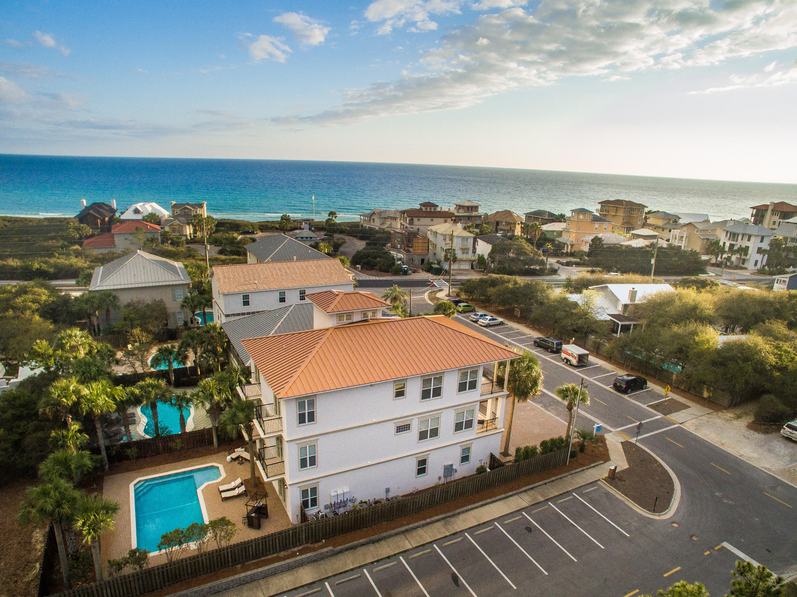 Looking for an amazing investment opportunity in Seagrove Beach? This is it. Located just across the street from the Gulf and Bramble Grove Beach Access, this home is positioned perfectly for quick and easy beach access and provides stunning vistas of the Gulf of Mexico. A spectacular restoration has taken place and the final product is a stunning home encompassing the taste of 30A with designer furnishings and upscale features throughout. All seven bedrooms feature luxury baths, all redone and brand new. The kitchen/living/dining areas serve as the luxurious heart of the home. An elevator services all three floors with ease, allowing for the inverted main living spaces to enjoy the breathtaking views. The resort-style backyard features a large swimming pool and vast entertaining spaces