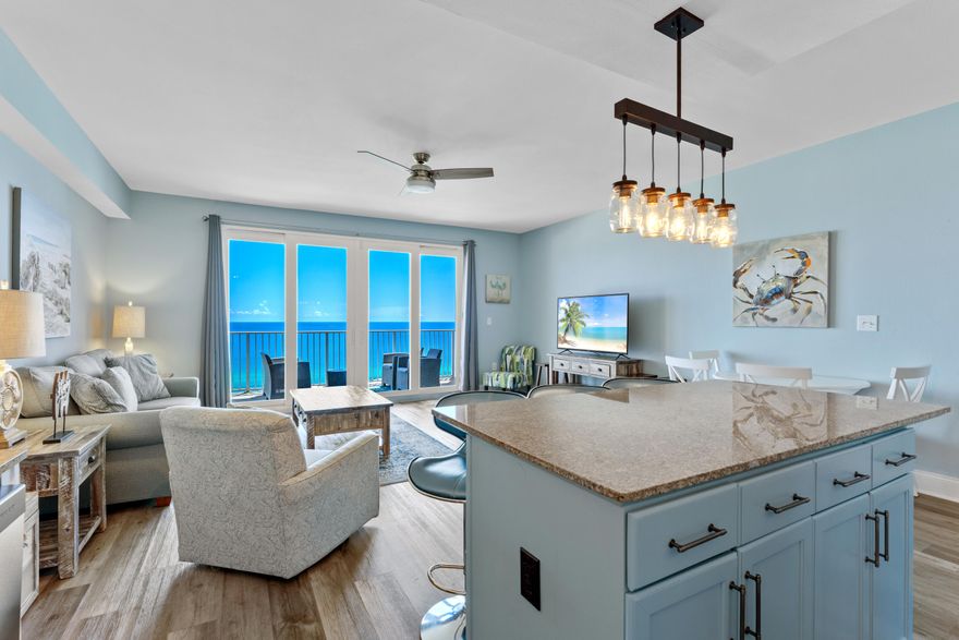 Spectacular gulf water views and updated 1 bed, 2 full bath unit with a bunkroom that sleeps 6. This LTW condo offers 1,047sq of indoor space, large kitchen & living area plus a huge balcony overlooking the Gulf providing plenty of room. The main bedrooom boasts ample space with ensuite & new walk in shower, large closet. The bunkroom has a barn door making it a separate room. All new items in 2020-22; main shower, LVP flooring throughout, SS appliances, ceiling fans, light fixtures, painted cabinets, barn door and water heater. This 100% turnkey condo can be your second home or has a great history of rental income to cover costs. This resort has 5 pools, 2 hot tubs, gym, private access to beach, many restaurants & nightly light/water show.

All measurements to be verified by buyer