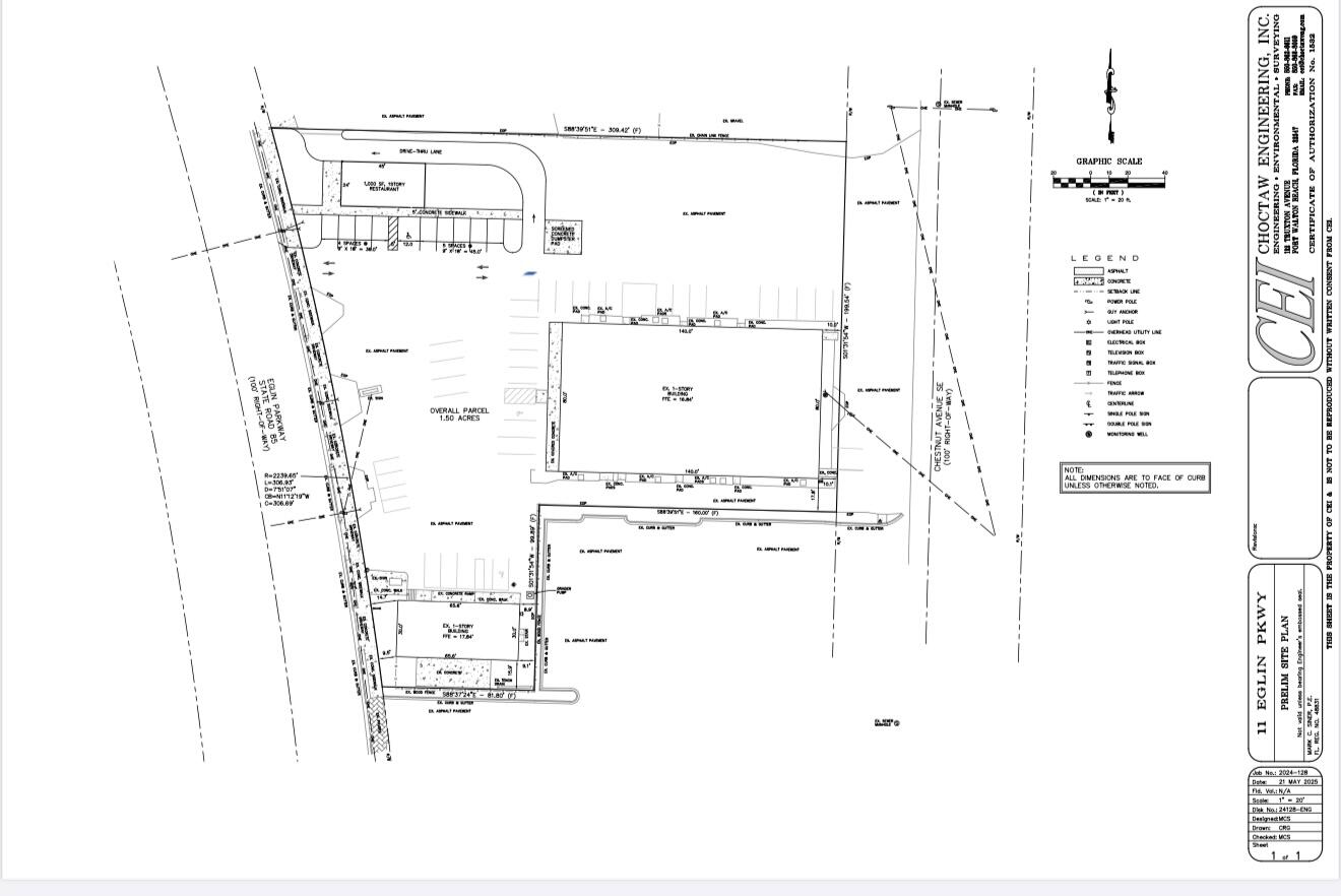 1000 SF Build Drive thru, build to suit on Eglin Pkwy (Hwy 85) just south of Hollywood Blvd next to Dodges Cstore, access from Eglin Pkwy and Chestnut Ave, great for coffee or ice cream or restaurant with need of drive thru