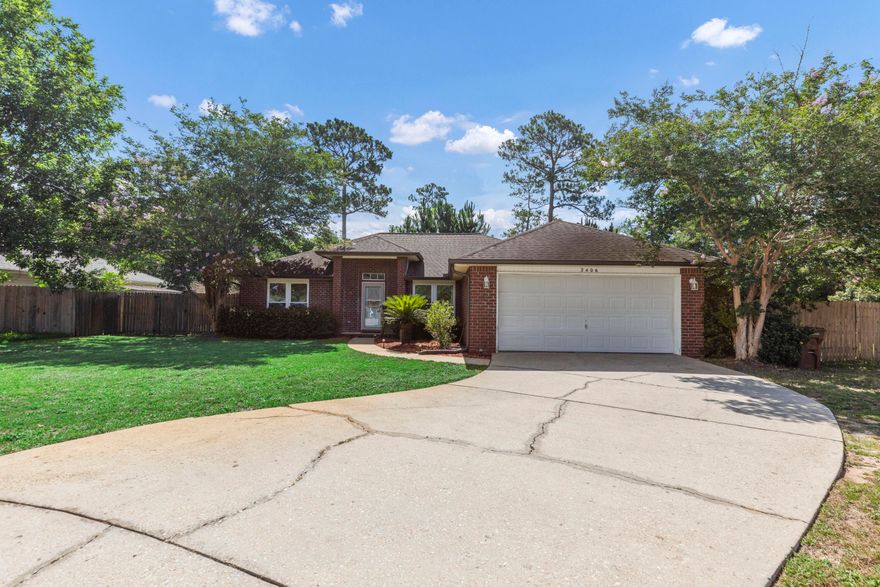 Well maintained and upgraded 3 bedroom 2 bath home on quiet cul-de-sac in Navarre, FL close to gorgeous beaches, military bases, and schools!!! This energy efficient home has lots of updates and  also comes with FREE SOLAR PANELS that the sellers will pay off at closing! Who doesn't want a low power bill? This home also has NEW hurricane rated storm windows installed 2018, NEW wrap around deck installed 2017, NEW HVAC system 2017, NEW HWH, NEW gutters 2021, NEW front door and storm door. As you enter the home, you will notice the homes vaulted ceilings and abundant windows for that bright and open feel. To the right, you are greeted by the homes formal dining room, perfect for entertaining. The dining room is adjacent to the homes massive living room, both rooms offering hardwood flooring