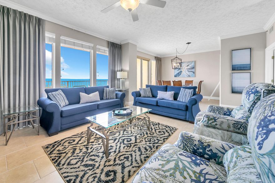BEST OF THE BEST IN GULFCREST! Gulfcrest 1503 is the beach getaway that you have been dreaming of! Super-efficient floorplan, this oversized 2 bedroom, 2 bath + bunks, gulf front condo has a PRIME mid stack location in the deluxe 23-story Gulf front complex. Open floorplan, 9' ceilings, and large sliding glass doors allow for fabulous Gulf and sunset views from balcony, living room, dining room, kitchen, & master suite providing the ultimate alfresco living and entertaining environment! This condo's coastal chic ambiance causes it to live like a beach house, but it comes with all the benefits of owning a condo. Great for second home, vacation rental or full time living! This fresh, ultra clean, meticulously maintained, turnkey offering has all of the extras and will convey fully furnished, decorated, and rental ready. Ceramic tile flooring throughout makes for super low maintenance. Recent improvements include a tile walk in master shower, updated appliances, & HVAC & HWH systems replaced in mid-2019. Interior features include a spacious and open floor plan with raised ceilings. The gourmet kitchen is fully equipped. Sunset views from the generous, private balcony are a perfect end to a sunny day and beginning to an exciting evening. MAIN MASTER SUITE is front and center on the beach with direct access to the main balcony and private bath complete with aforementioned walk-in shower, double vanity, and large walk-in closet. The master suite opens from a glass slider door to the massive, covered balcony. LUXURY! COMFORT! CONVENIENCE! There is plenty of storage throughout this unit with the ample closets and stackable full-sized washer and dryer. Can be configured to sleep up to 8 people! EXCELLENT RENTAL INCOME POTENTIAL: 70K+ four year average growth rental income from 2020 - 2024 . Fantastic rental history and CTO listed in the documents section of the MLS listing. Buyer to have the option to keep post-closing rentals. Gulfcrest has an amazing amenities package to include assigned parking, two large gulf front pools, 2 hot tubs, a kiddie pool, a poolside Tiki Hut Bar/Restaurant, 294 feet of sandy white beach with beach service in season, a gulf front gym, owner's lounge, billiards room, and 3 high speed elevators. Schedule your private showing today!'