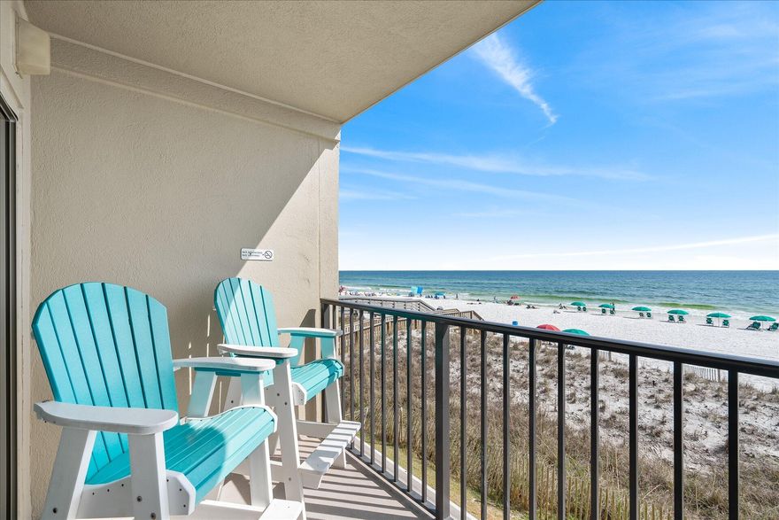 Gorgeous Gulf front Condo with unobstructed views! The hours you could spend on the balcony! Wake up each morning to beautiful views of the emerald water and the sound of the waves. Stunning views from almost everywhere in this condo means you truly feel like you're on vacation from the moment you arrive. Amazing living space to entertain! Condo has been fully updated, kitchen -new counters & appliances, both bathrooms, LVP flooring throughout, sliding glass doors, 2024 HVAC, furnishings. Walk-over to the beach. Swimming Pool. Gross Rental revenue for 2022, 2023 & 2024 over 96k each year. This is a rental machine. Only 44 condos in this low density building. Okaloosa Island is known for its gorgeous beach, great entertainment and restaurants. The beach is calling you!