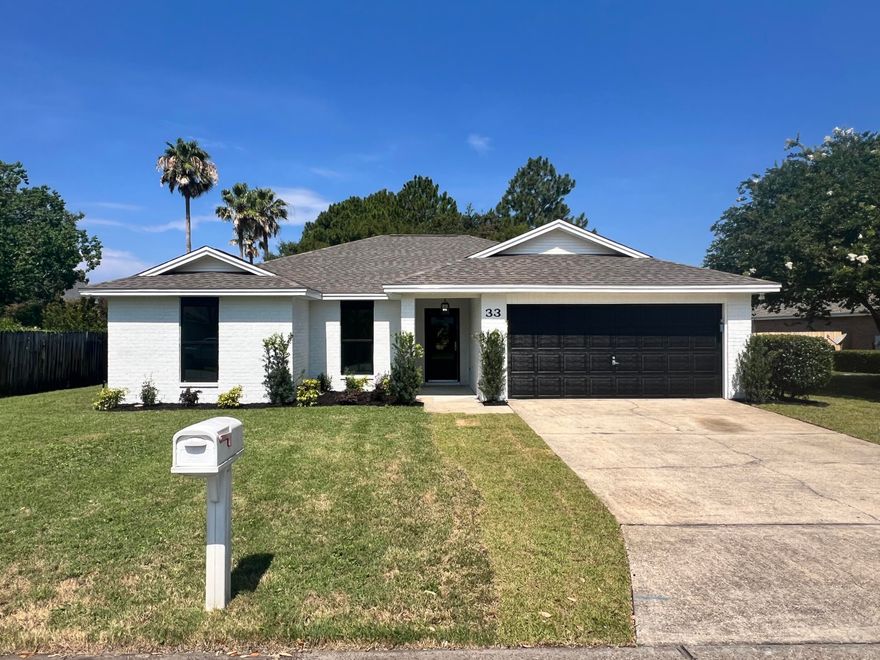 Welcome to your dream home! This stunning 3-bedroom, 2-bathroom house is perfectly situated just a stone's throw away from the pristine beaches of the Emerald Coast. Enjoy the convenience of being within walking distance to the highly-rated Butler Elementary School, making it an ideal location for families.Step inside to discover a beautifully renovated interior featuring brand new windows and doors, ensuring a bright and airy atmosphere throughout. The home boasts a brand new roof, fresh paint, updated ceilings, and modern fixtures. The kitchen is a chef's delight with new cabinets, countertops, and stylish trim, creating a perfect blend of functionality and elegance.Both bathrooms have been completely redone, offering a spa-like retreat for your