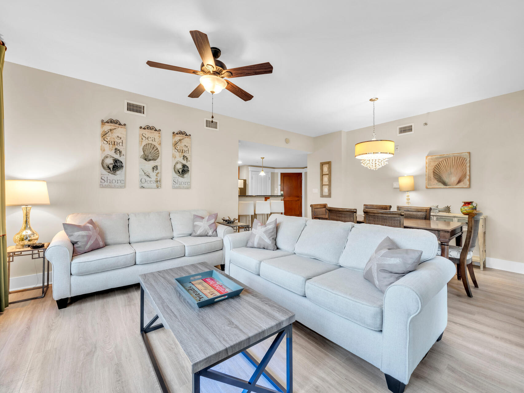 Experience Tranquility in this Elegant 2nd-Floor End UnitThis beautifully decorated 2nd-floor end unit offers a serene retreat with its expansive balcony overlooking the Grand Gardens, The Grand Pool area, and a peek at the picturesque Choctawhatchee Bay. Flooded with natural light, the unit exudes warmth and comfort.The kitchen features ample storage and is complemented by wide-plank luxury vinyl tile flooring, giving the space an updated and stylish appeal. Tile flooring in the kitchen and bathrooms adds practicality and charm. The master suite is a true sanctuary, offering stunning views of the bay. Its en-suite bathroom boasts a double-sink vanity, a relaxing garden tub, and a separate walk-in shower. Enjoy access to a large tropical pool, a kids' pool, a hot tub, and an onsite workout room, perfect for maintaining an active lifestyle. Located just a short stroll from Baytowne Wharf, you'll find endless opportunities for shopping, dining, and activities suitable for all ages.
Discover the perfect blend of luxury, comfort, and convenience in this exceptional Condo.