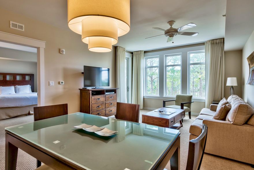 Enjoy both BAY & GOLF COURSE views from the balcony in this large & comfy 1 bedroom 3rd floor Elation condominium. The open floor plan allows room for all guests as they gather, the living room includes a sleeper sofa for extras guests, the bedroom is en suite with double vanities in the bathroom. 5306 is an A rated rental with over $20k in rental income for 2019.
Elation is located adjacent to the shopping, formal and informal dining and night life hot spots in the Village of Baytowne Wharf. Owners also have access to the private Solstice Club, an amenity for owners and their guests, featuring grills, screened porch with gas fireplace, indoor bar, flat screen TV or just hop on a tram to enjoy the beach, shopping tennis, marina and 73 holes of world-class golf.