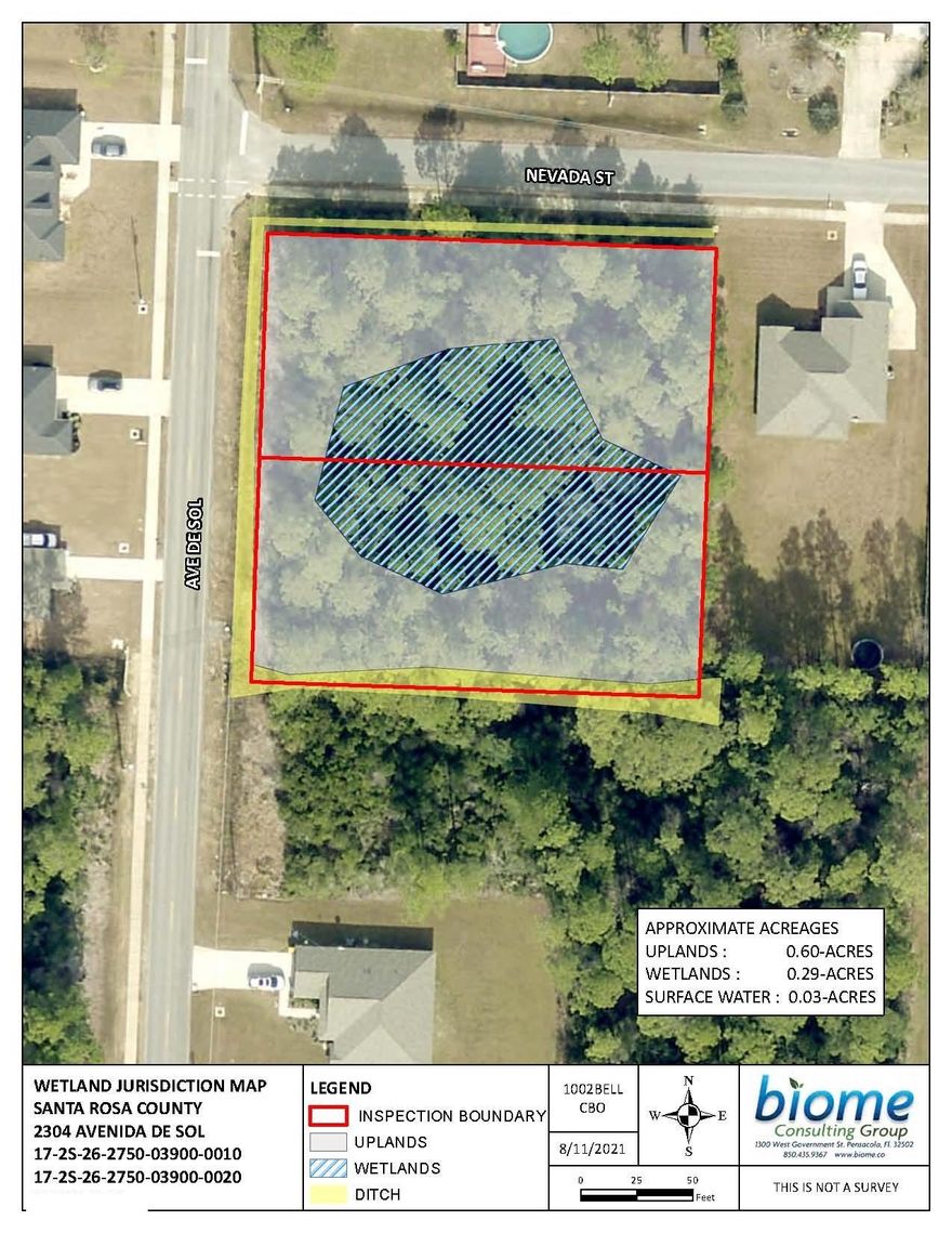 Large .9 acre (double) lot located in the Heart of Navarre at the corner of Avenida de sol and Nevada. Less than 5 minutes to Navarre Beach!  Mitigation will be needed to build two homes.  There are some wetlands but there is  buildable area.  Current Wetland Study is in the photos