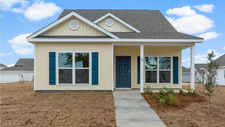 The Owl's Head community is conveniently located off of Highway 331 in Freeport.  We are only 8 miles to Interstate 10, and 16 miles to beautiful beaches and Highway 30 A.  We offer 6 floor plans, 3 and 4 bedrooms.  All homes have rear entry garages.  This community offers a community area with paved walking trails and a spring fed lake. | The Cary plan is a 2-story 4 bedroom, 3 bath home.  The primary is downstairs, and a second bedroom. There are 2 bedrooms and a bathroom upstairs.  The Cary floorplan offers a covered front and side patio.