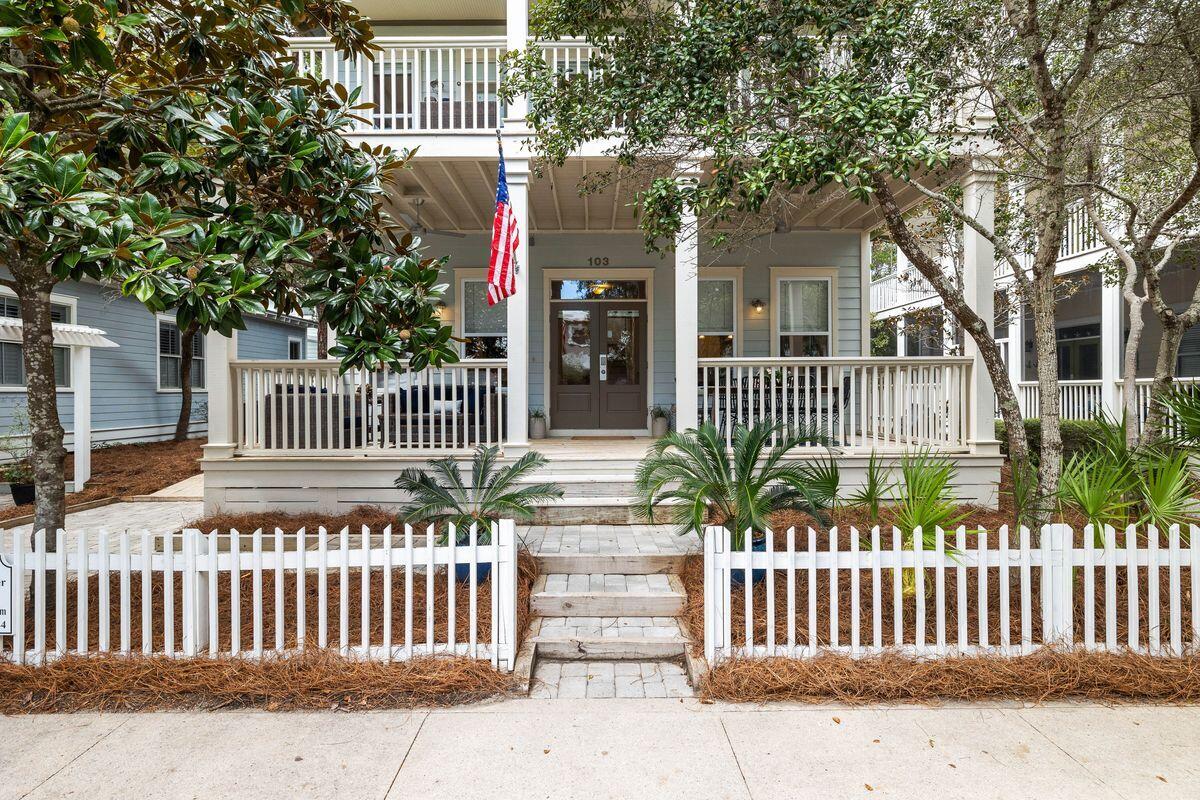 This new offering in Summer's Edge is perfectly positioned for enjoying relaxing days on the beach, followed by pool time and evenings dappled with the setting sun from quiet tree-lined streets. Step inside to appreciate the Florida Cottage's newly renovated interior which includes  large open first floor living and three spacious beds and three baths. High ceilings, crown molding, and tall baseboards along with the gleaming just-refinished hardwood flooring and brand-new interior paint create a light and airy ambiance. Outdoor living is a major feature of this beach home which uniquely delivers over 600 total square feet of wide and high, covered porches delivering enviable outdoor living - one on each floor. Both porches provide comfortable lounging and dining furniture.