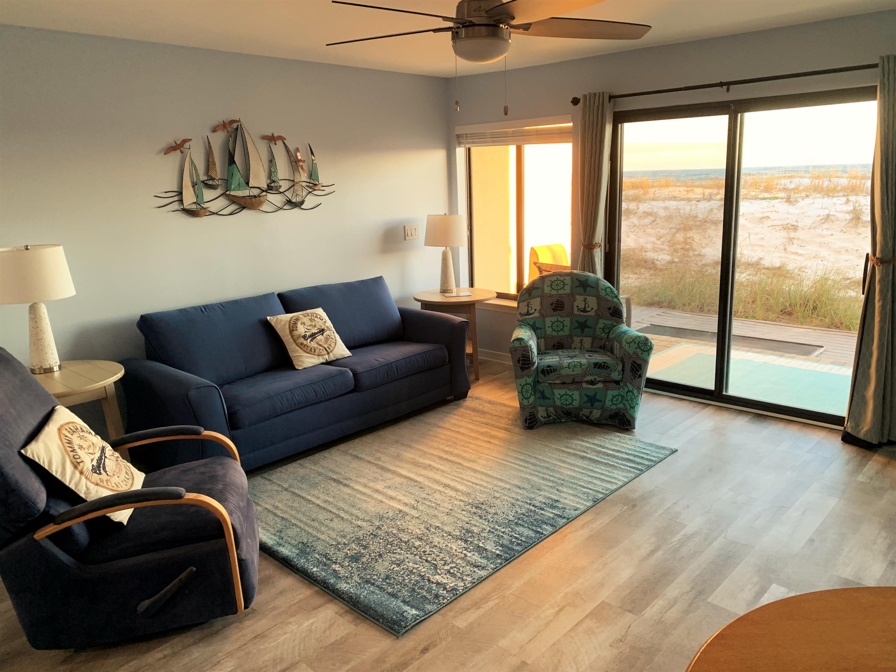 Back on the Market at NO FAULT to the Seller, Rental Machine with over 40k currently on the books for 2021. Extremely Low HOA fee! Rare Gulf Front find. Directly on the beach! Walk out your back door and your toes are in the sugary white sands the emerald coast is famous for. Steps to the Gulf of Mexico. 1st Floor, No stairs and ultimate convenience. Walking distance to restaurants and entertainment. This unit was remodeled in 2021, New LVP flooring throughout, & Gorgeous granite in the kitchen, Freshly painted and Brand New HVAC! Stackable Washer/Dryer included in the unit. Perfect for a second home, or Live in full time. Turn Key, Rental Ready with very low dues and Affordable flood policy to transfer. Measurements to be verified by buyer. Seller may want to do a 1031 exchange.