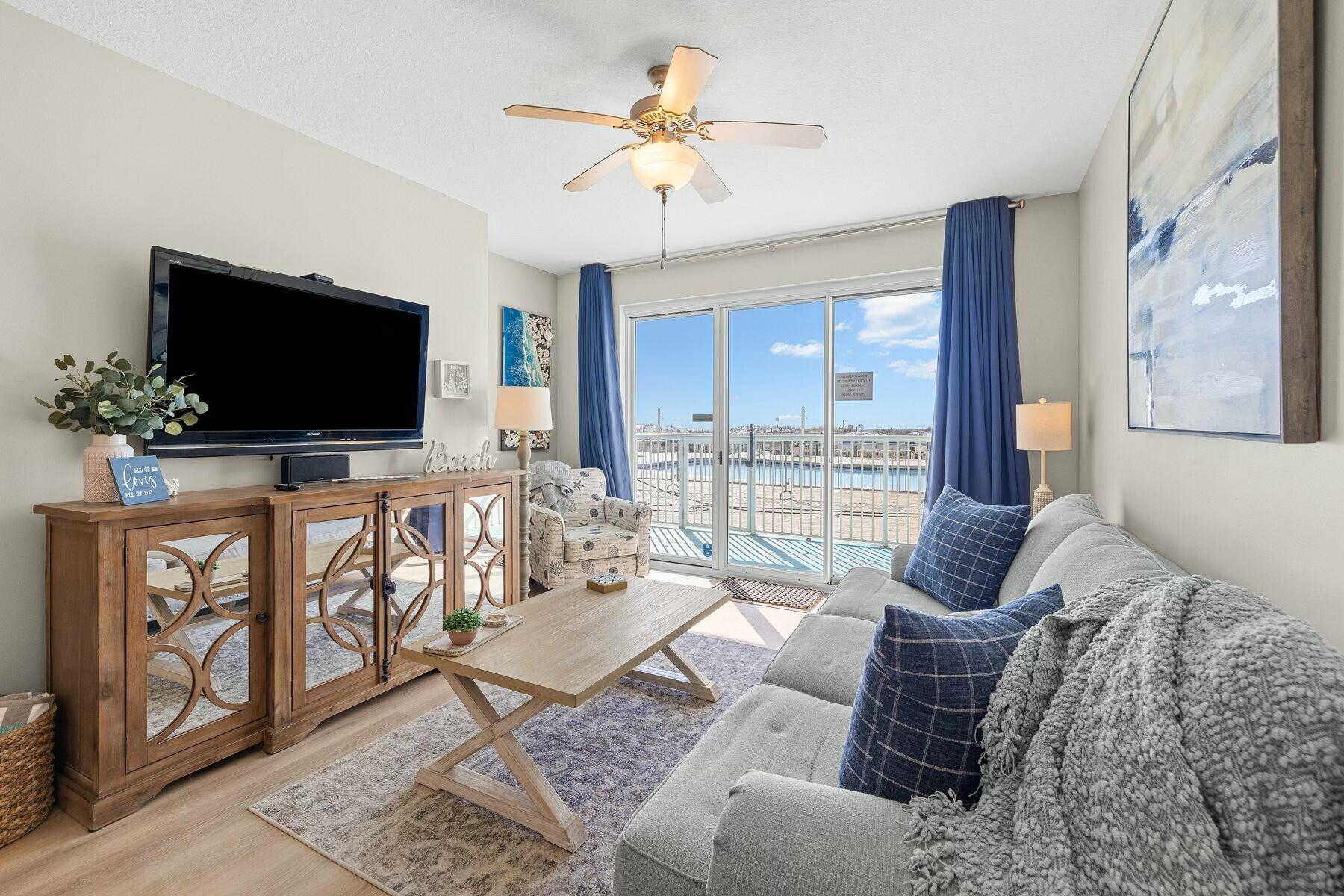 This generously sized gulf-front condo is in a prime location just steps from the stunning community pools and white-sand beach. Remarkably spacious and fully furnished, it has three beds, two baths and a full-sized laundry and can easily sleep eight. Coastal chic decor throughout creates a constant reminder of the proximity to the stunning coastline. Neutral vinyl wood flooring flows down the hallway from the front door, widening as it reaches the well-appointed kitchen. White cabinets, new granite counters, and stainless appliances make this a true home-away-from-home with a raised bar providing neat seating for casual dining and drinks. A full dining table seats six for home-cooked meals or a take-out followed by card games and family fun. A deep cushioned sofa and armchair invite you to put your feet up and watch TV. Sliding glass doors deliver serene beach views, breathtaking sunsets and playful sea breezes. What's not to love? Located on the first floor, the unit has many advantages, including no waiting for the elevator. The private balcony leads directly to the poolside patio with lounge chairs arranged around two pools and a jetted hot tub. The master bedroom has its own bathroom with a sleek twin vanity and a new walk-in shower. Sliding glass doors open directly onto the balcony for savoring a peaceful cup of coffee with emerald gulf views before the day begins. The second bedroom has two queen beds and the third bedroom is tailor-made for kids with twin bunk beds. A family bathroom and a fully equipped laundry room round off the accommodations. It's perfect for family vacations, entertaining guests and renting out for additional income when not in use. Recent updates include new interior paint, a replacement A/C compressor (2022), new water heater and bathroom faucets. New appliances include a microwave and washing machine. Outside, the private terrace boasts upgraded flooring and new patio furniture (2024). Enjoying a prime gulf-front location on Okaloosa Island, Summer Place is a friendly, low-density community. With just 53 units, it has all the amenities you'll find in larger communities. Gated parking, a well-equipped exercise room, two pools (one heated), a hot tub, grilling area and seasonal beach chair service provide everything you need for a relaxing getaway. 