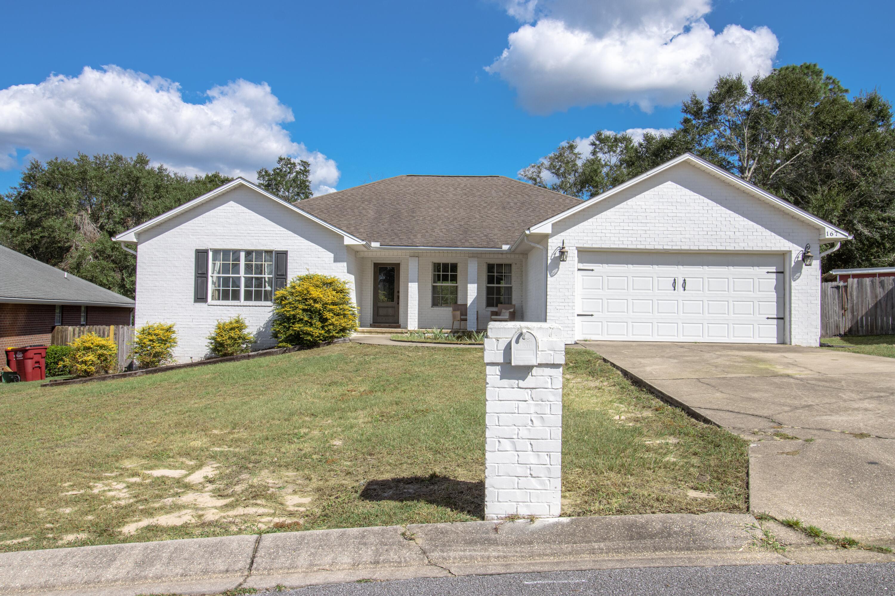 This beautifully updated 4-bedroom, 2-bath brick home offers an inviting split floor plan and is move-in ready. With hardwood and tile flooring throughout the living areas, and new carpet (Sept 2024) in all bedrooms, this home exudes comfort and style. Key upgrades include a new kitchen (2023) with modern cabinets and countertops, a 5-year-old roof, and a 2019 HVAC system. Large walk-in closets provide ample storage, while the spacious backyard is perfect for outdoor enjoyment. Situated off Old Bethel Rd, this home is a quick commute to all shops, restaurants, essentials in Crestview, 30 min. drive to Eglin Airforce Base, mid-bay bridge and beaches along the Emerald coast. See agent remarks for all updates and schedule your showing now! Move in before the holidays! VACANT, easy to show.