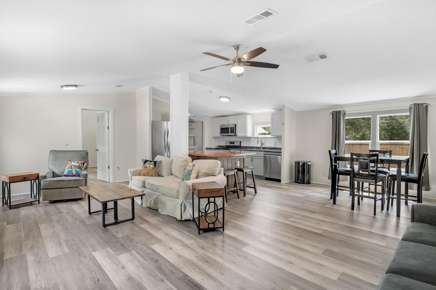 Located in beautiful Inlet Beach, FL! This 2 bed, 2 bath. All new kitchen, bathrooms, flooring, roof and windows., all new paint, everything is new. Within a short distance of many shops and restaurants, and an easy bike ride to the beach. New washer and dryer to add convenience. Water, garbage included.