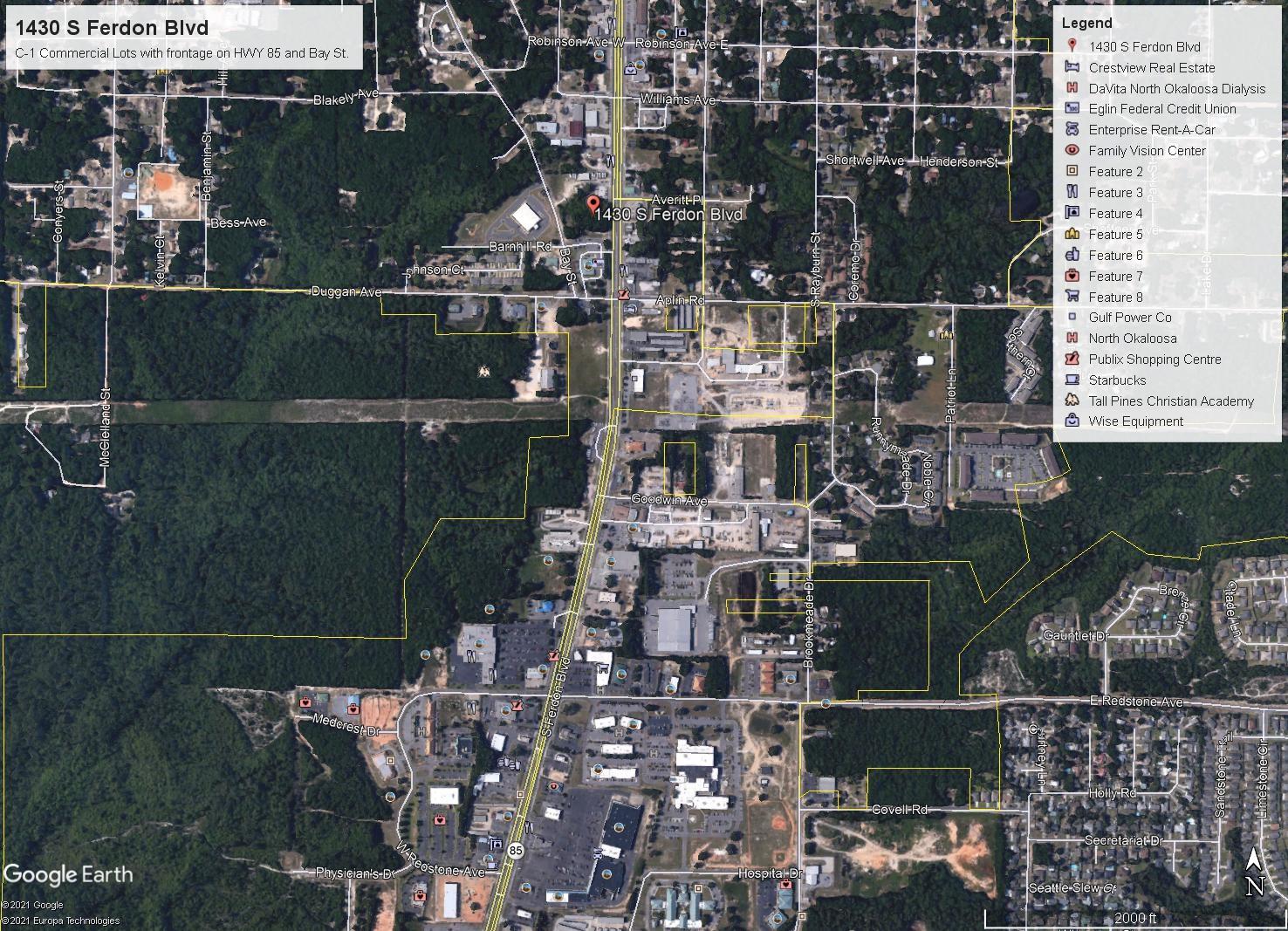 Great Commercial Lots with 110' of frontage on Hwy 85 and an additional 215' of frontage on Bay St. Commercial zoning provides for a variety of conforming uses and a blank canvas to work with. Located just north of Eglin Federal Credit Union and the hard corner of Hwy 85 and Duggan Ave. Huge traffic count daily providing excellent visibility for your business while the frontage on Bay St allows for easy ingress and egress helping you and your customers avoid busy Hwy 85.