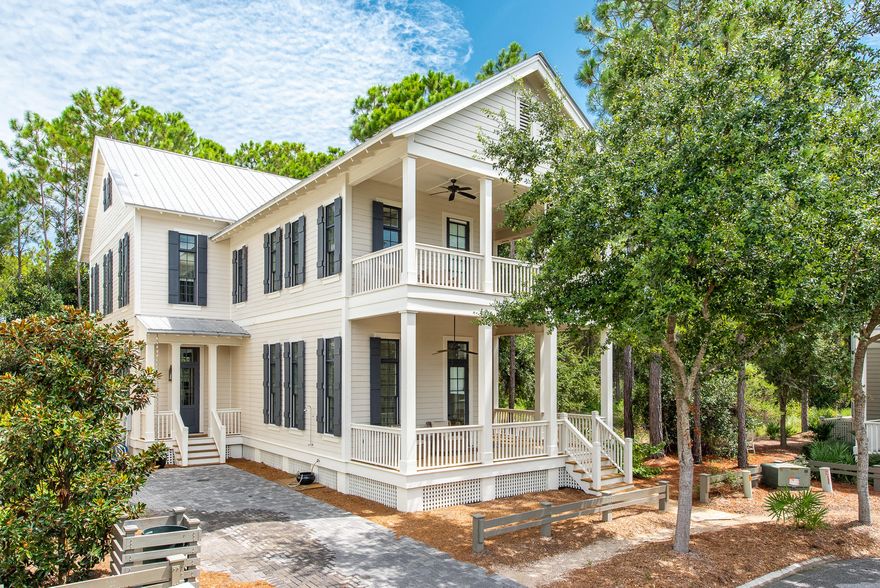 This gorgeous 4 bedroom, 4 bath home with room for a pool is a must see! Recently Renovated and professionally designed with approximately $300K of improvements. Prime location only steps to the newly expanded Camp Watercolor and a short ride to the beach, Watercolor Crossings or Seaside. Home features a beautifully renovated gourmet kitchen,12 foot ceilings downstairs, fireplace, hardwood floors and it has ample room for a pool. The first floor features a king bedroom. On the second floor, you'll find two additional king suites and a custom designed bunk room. There is also an additional living space with coffee and beverage bar. The house is on a quiet cul-de-sac backing up to Nature Preserve and has over 1300 sq. feet of wrap around porches overlooking the park.