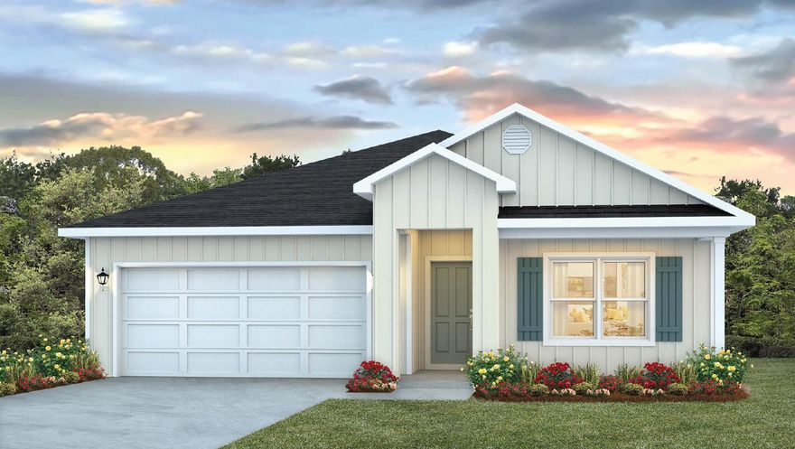 Welcome to 173 Dockside Road a new home at Magnolia at the Bluffs Phase III in Freeport, Florida. This home has 4-bedrooms and 2-bathrooms home and a two-car garage. As you approach this home you will find a sidewalk leading to the covered front porch with space for a sitting area. Entering this this home you will find a long hallway leading to the main living area that has EVP flooring. Two bedrooms are off the entry with a full bathroom in between. Across the hall is a fourth bedroom and large laundry room. The fourth bedroom is a perfect space for a den or even a home office. Each bedroom has plush carpet.